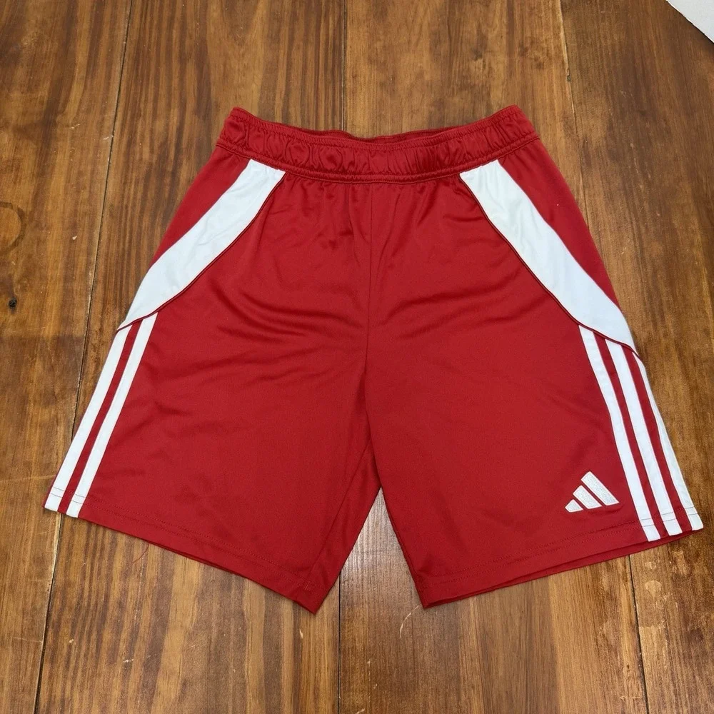 Adidas AeroReady Shorts Red White Striped Athletic Drawstring Boys Large